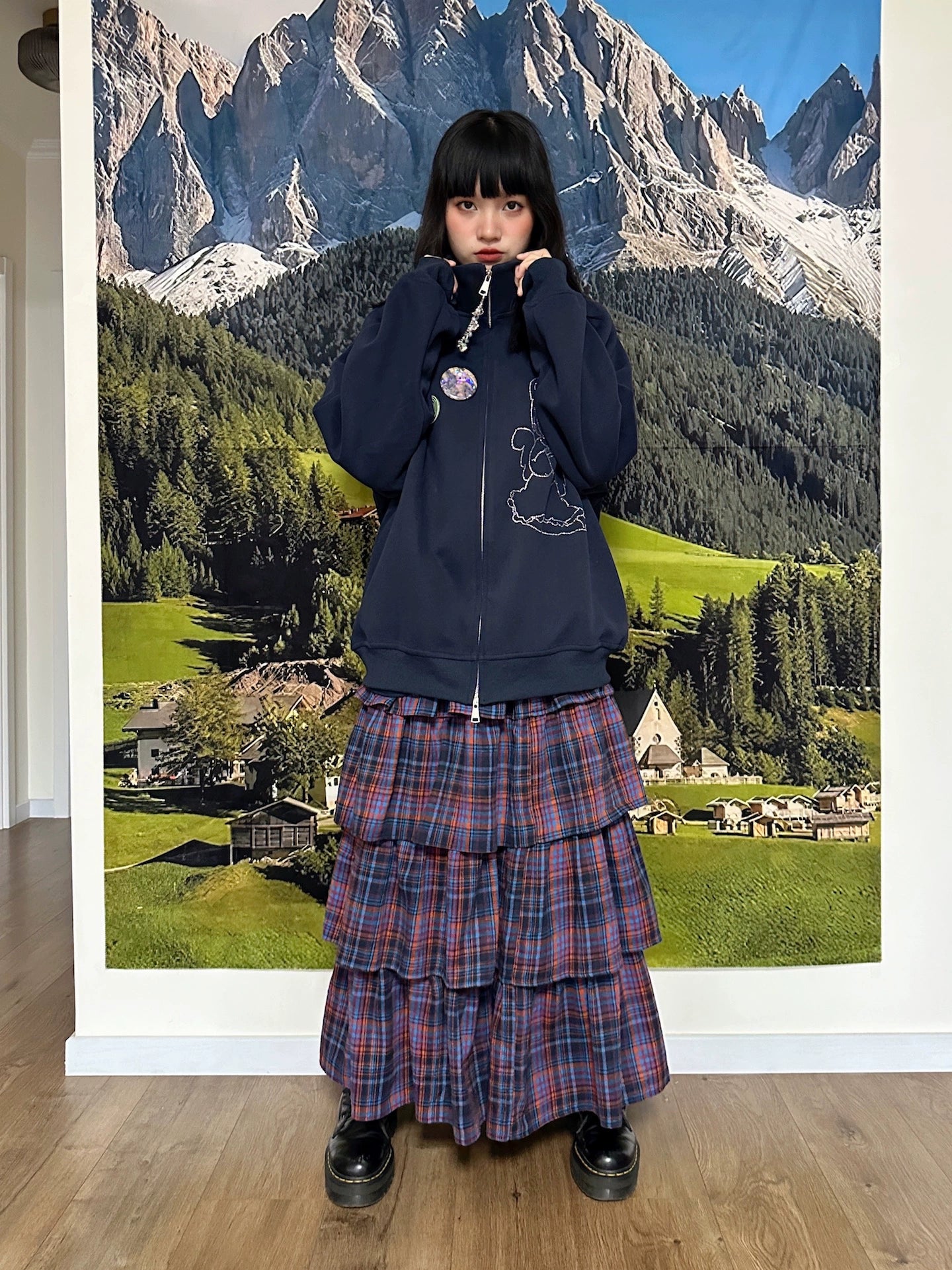 BunnyBunnyGun - Harajuku Plaid Layered Maxi Skirt skirt bunnybunnygun