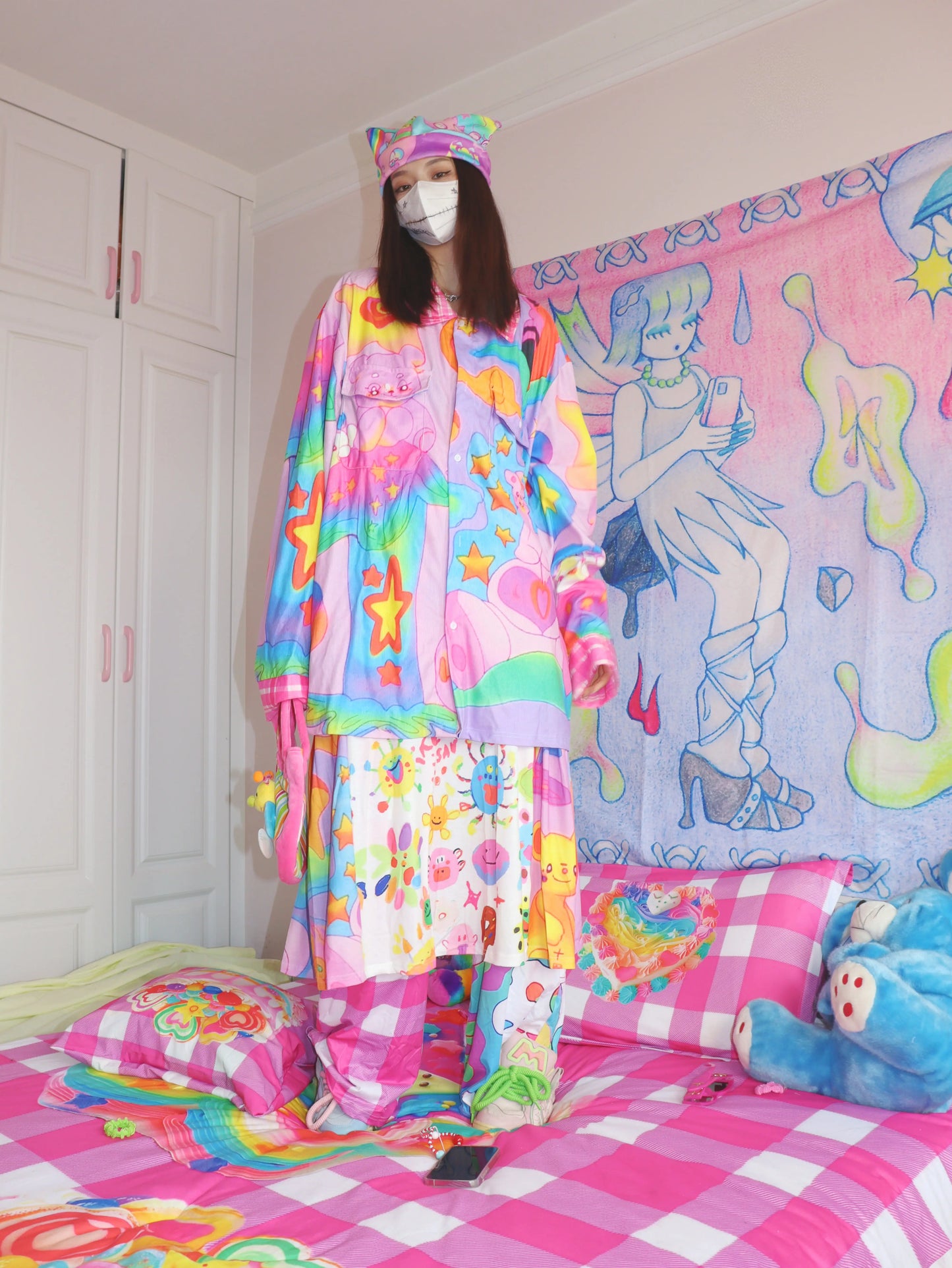 Leerro Decora Shirt Harajuku Blouse Colorful Bright Streetwear Shirt