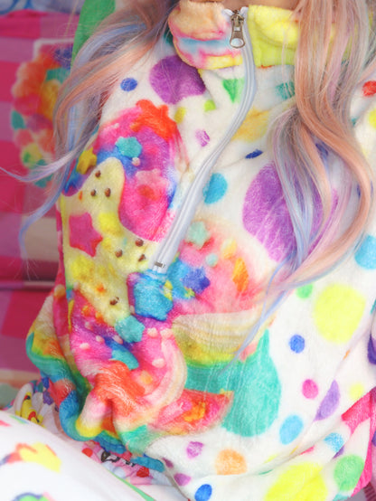 Leerroo Decora Kei Jacket Harajuku Plush Coat Winter Colorful Top