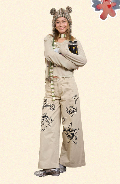 Iscreamcolour Khaki Print Pants Girly Fashion