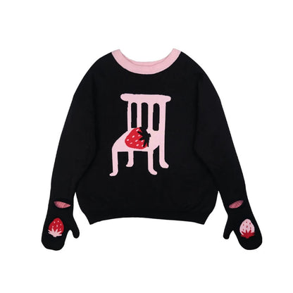 Meugler Forest Secret Strawberry Chair Fingerless Sleeve Sweater