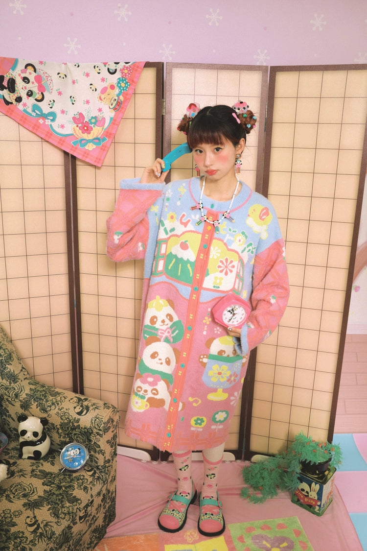 Lutra Jump Decora Fashion Panda Print Cardigan