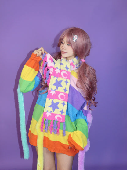 Leerroo Decora Rainbow Sweater Colorful Harajuku Sweater