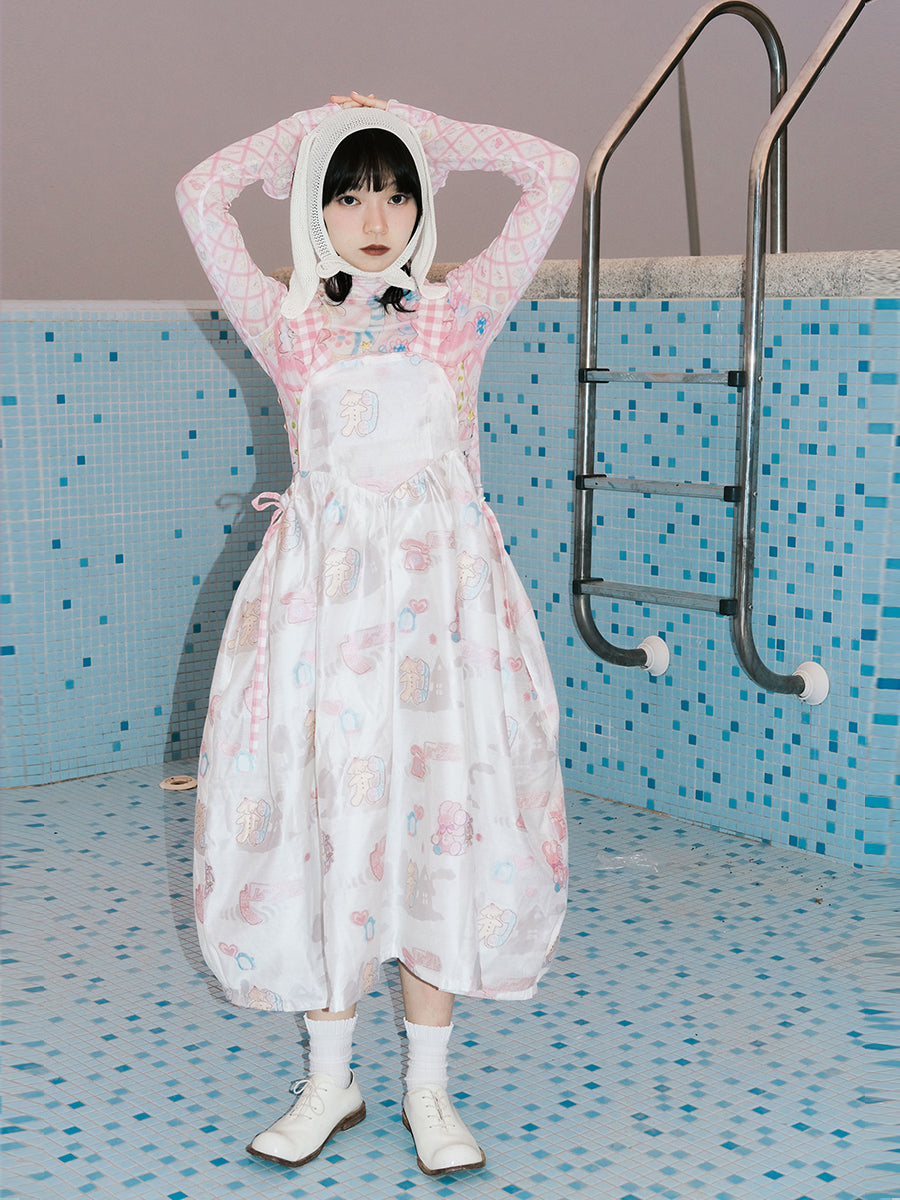 Meugler Bunny & Puppy Semi-Transparent Jacquard Wavy Strap Dress – Harajuku Style dress Meugler