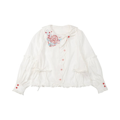 Lutra Jump Decora Kei Embroidery Versatile Shirt