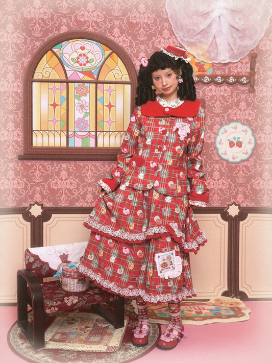 Lutra Jump Decora Kei Red Suit Jacket and Skirt