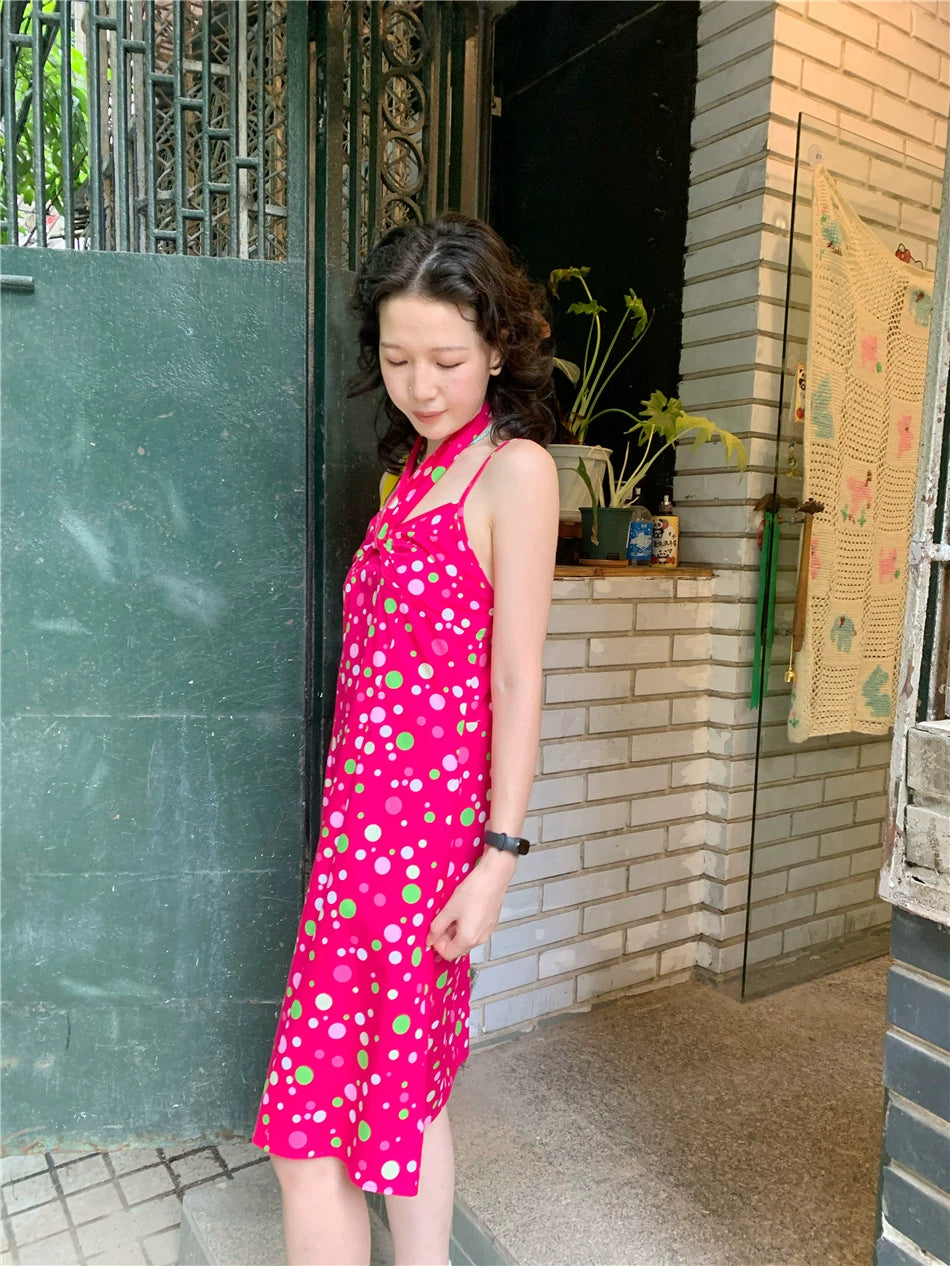 Kawaii Retro Sundress – Dragonfruit Dot dress dodoroom
