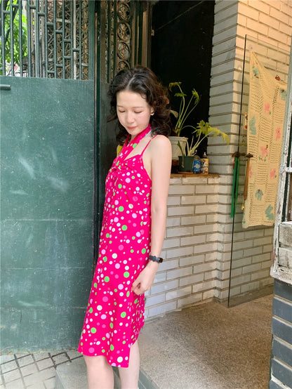 Kawaii Retro Sundress – Dragonfruit Dot dress dodoroom