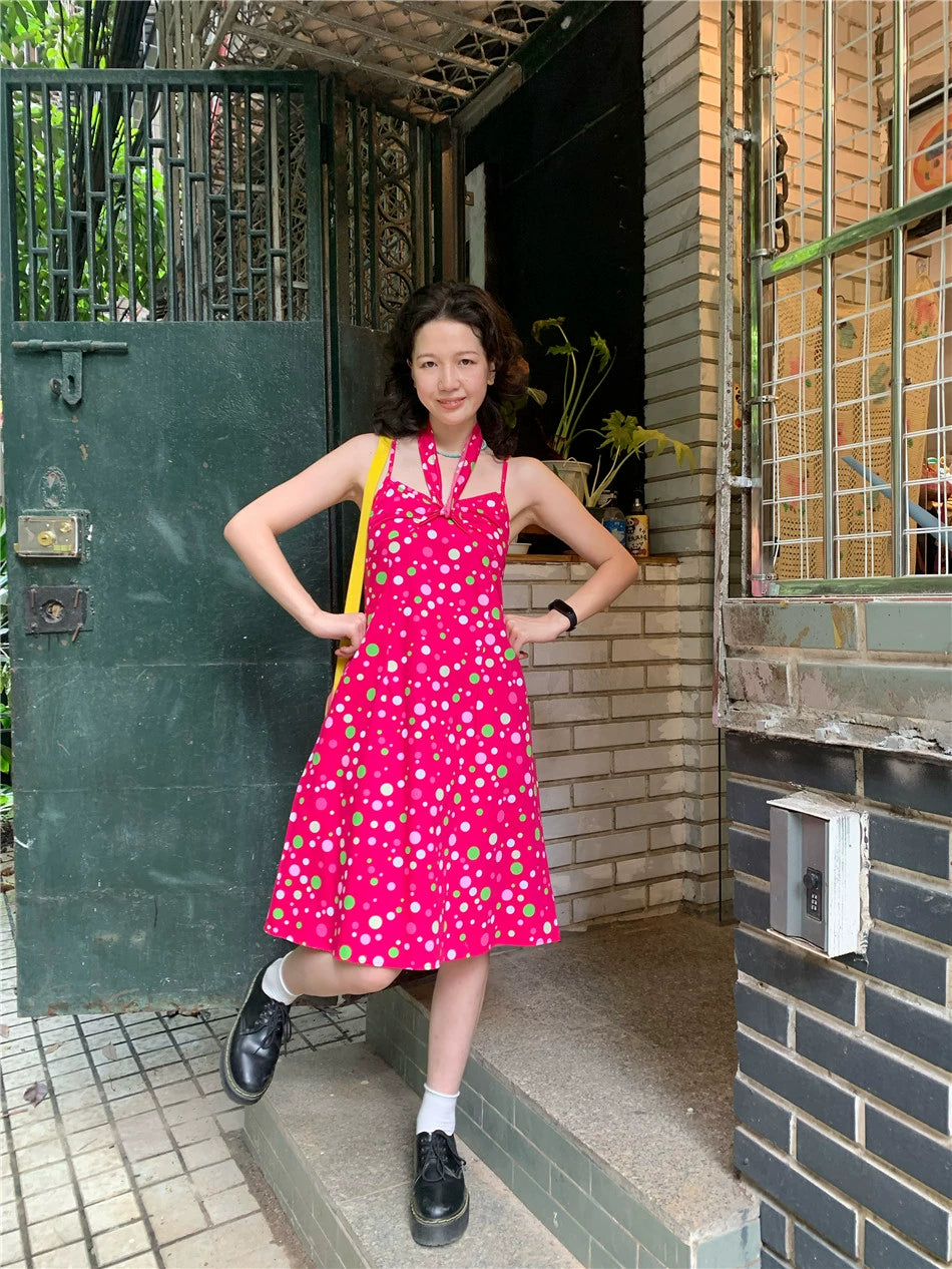 Kawaii Retro Sundress – Dragonfruit Dot dress dodoroom