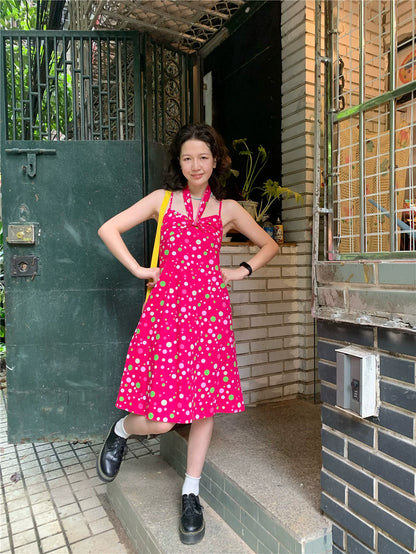 Kawaii Retro Sundress – Dragonfruit Dot dress dodoroom