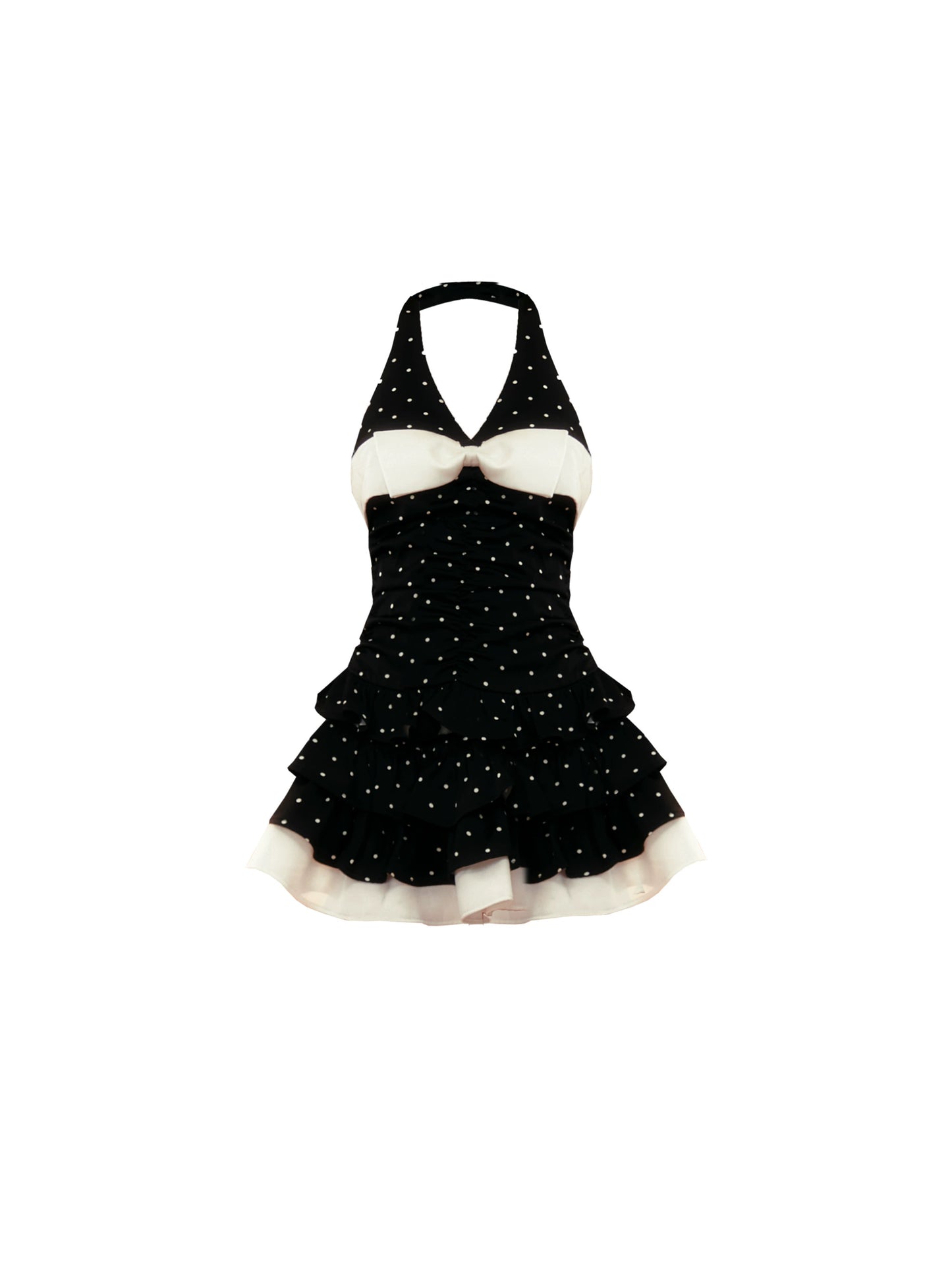 YZZI HE Halter Neck Puff Dress Sweet & Playful Polka Dot Cake Dress