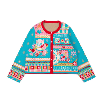 Lutra Jump Decora Kei Blue Strawberry Kitten Cardigan