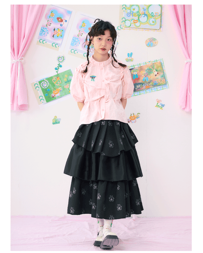 HELPHELP Custom Black Jacquard Paneled Oversized Skirt