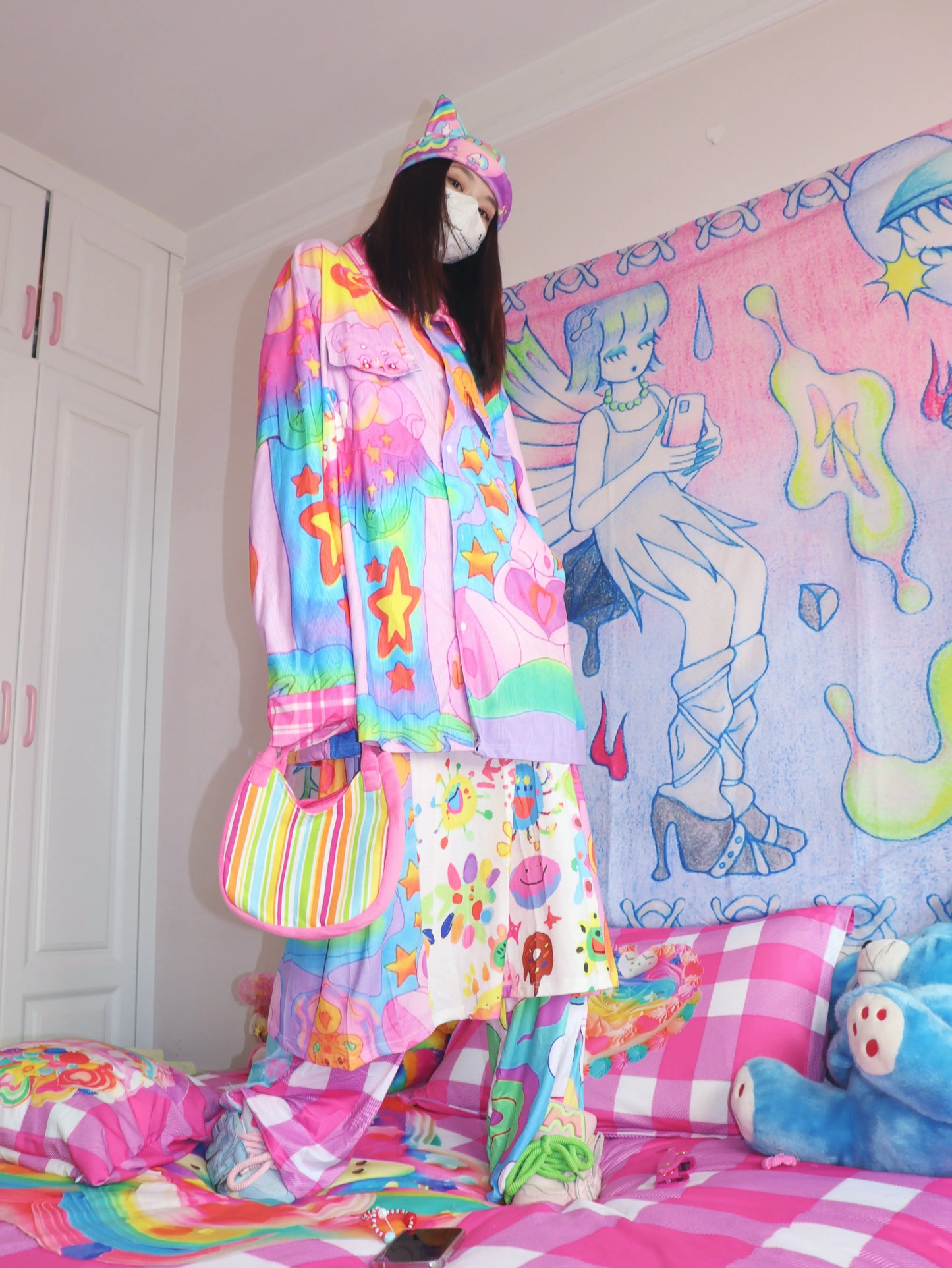 Leerro Decora Shirt Harajuku Blouse Colorful Bright Streetwear Shirt