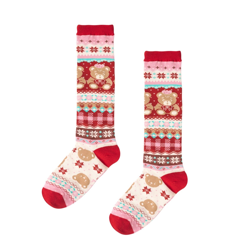 Lutra Jump Decora Kei Red Bear Socks