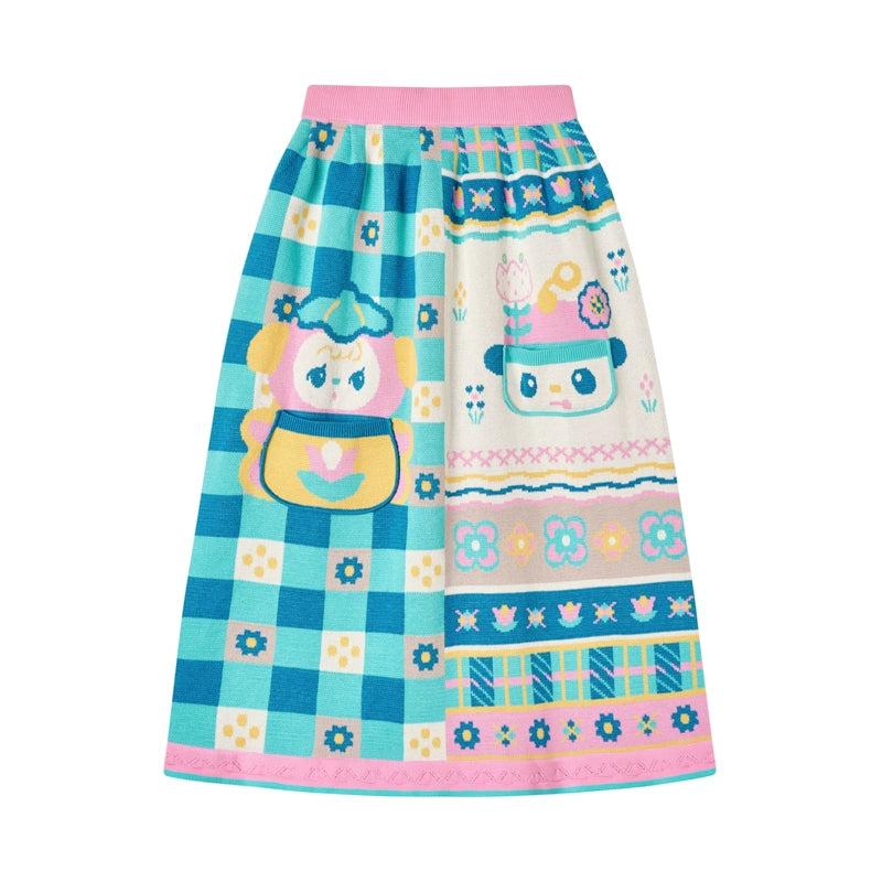 Lutra Jump Decora Fashion Blue Gray Knit Skirt