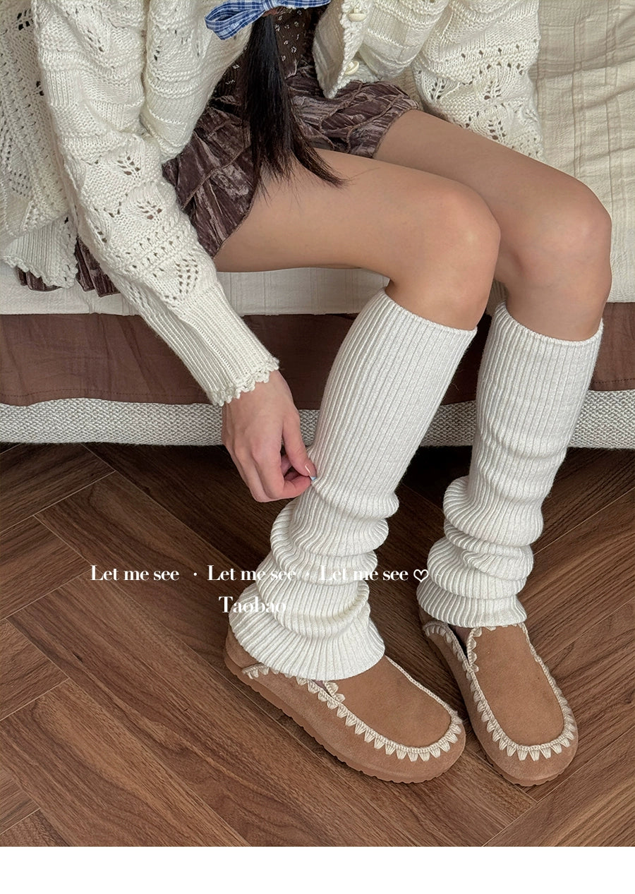 LET ME SEE - Kawaii Wool Knit Leg Warmers Soft Cozy Winter Slouch Socks leg warmmers let me see White