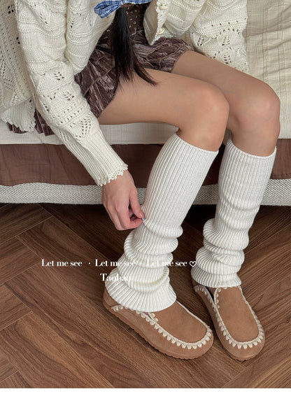 LET ME SEE - Kawaii Wool Knit Leg Warmers Soft Cozy Winter Slouch Socks leg warmmers let me see White
