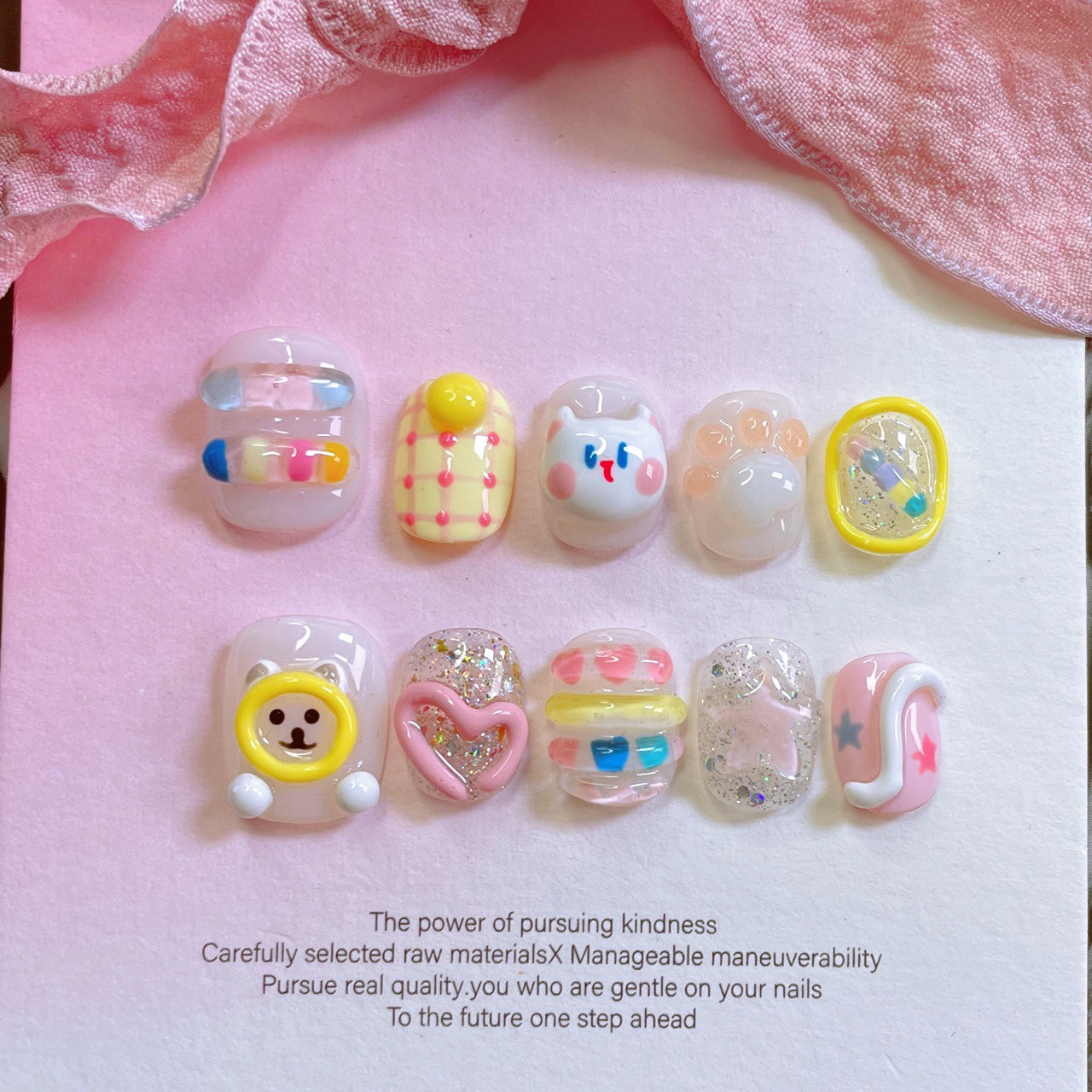 PUPPY Cute Kitten Handmade Wearable Nail Set Summer Fresh Nails