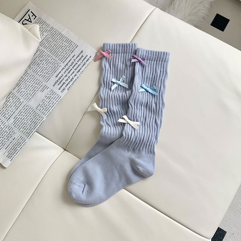 2 bears Mid-Calf Socks | Candy Color Bow Socks | Dopamine Ballet Style Socks sock 2 bears