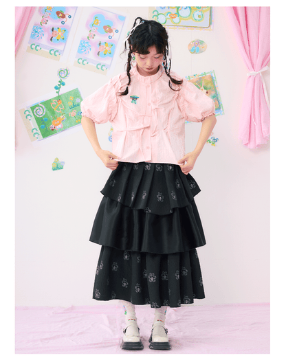 HELPHELP Custom Black Jacquard Paneled Oversized Skirt