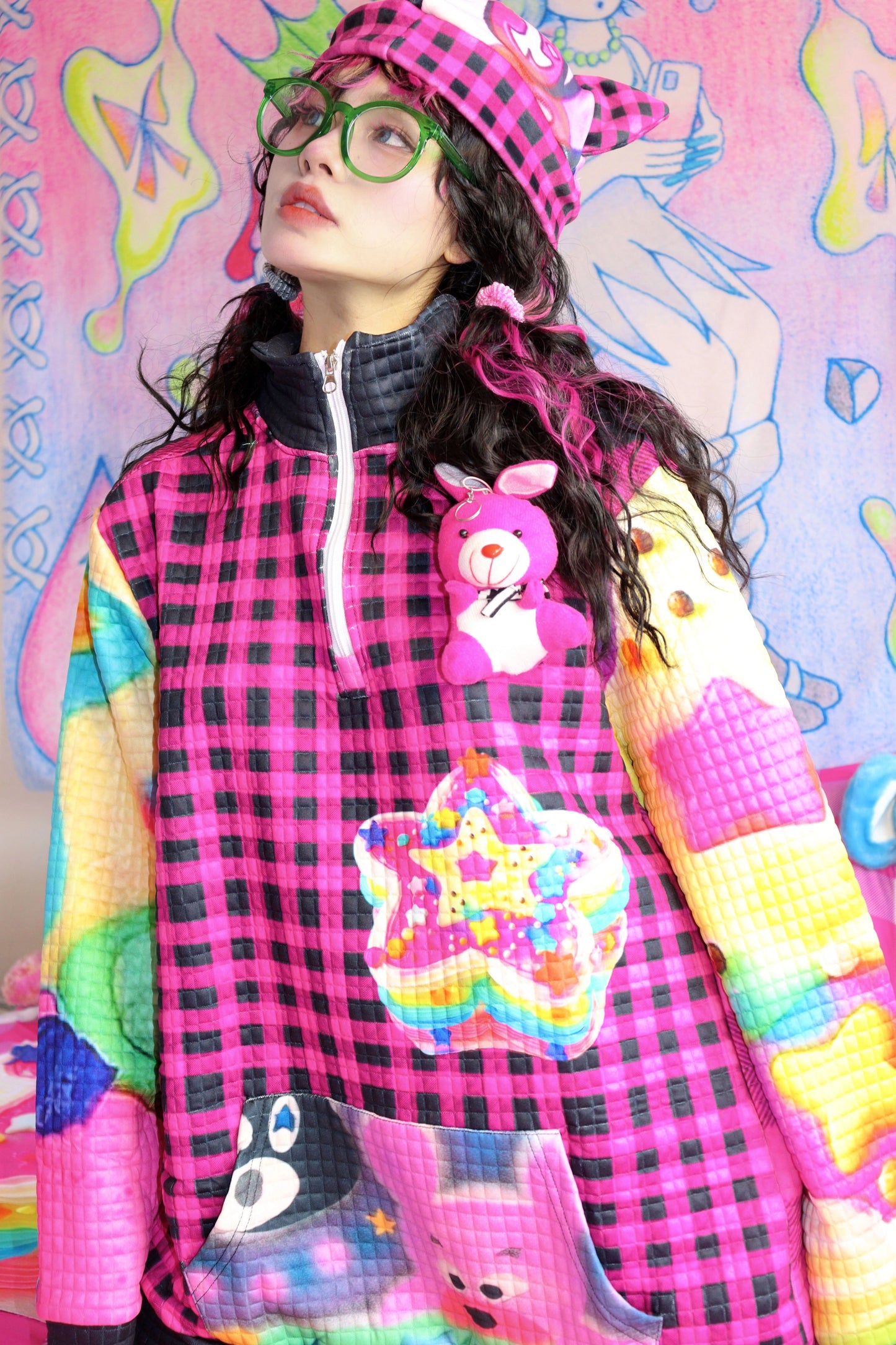 Leerroo Decora Fashion Jacket Colorful Harajuku Hoodie Bright Zipper Jacket