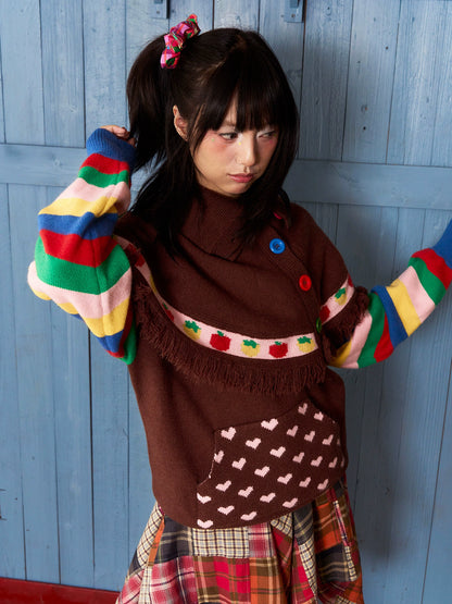 Decora Fashion Chocolate Strawberry Tassel Cape Brown Winter Sweater