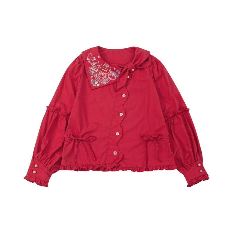 Lutra Jump Decora Kei Embroidery Versatile Shirt