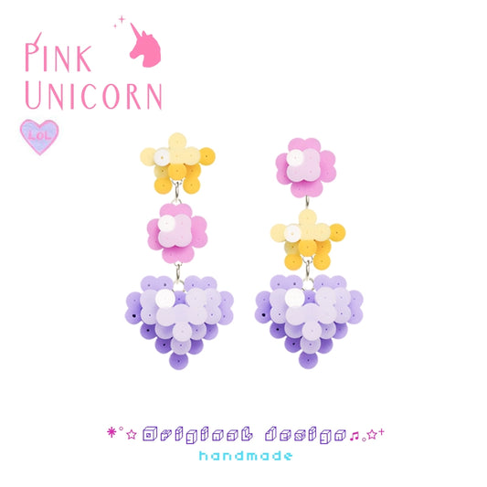 Pink Unicorn Decora Mosaic Flower Earrings