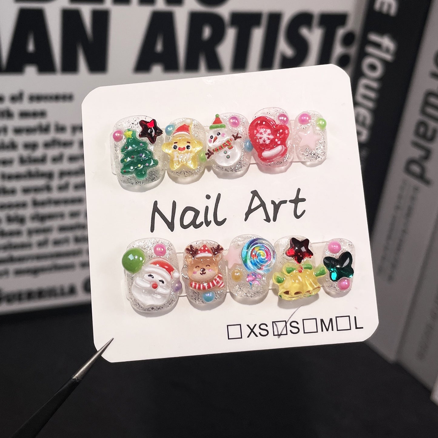 Puppy Christmas Kingdom Handmade Nail Art | Santa & Snowman 3D Cartoon Short Nails