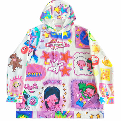 Leerroo Decora Hoodie Chic Printed Colorful Hoodie Woman Street Fashion