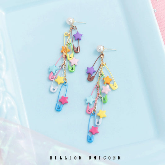 Pink Unicorn Decora Dopamine Pin Star Earrings earrings pink unicorn S925 Silver stud earrings (about 9cm long)