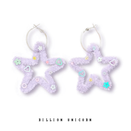 Pink Unicorn Decora Star Plush Earrings earrings pink unicorn
