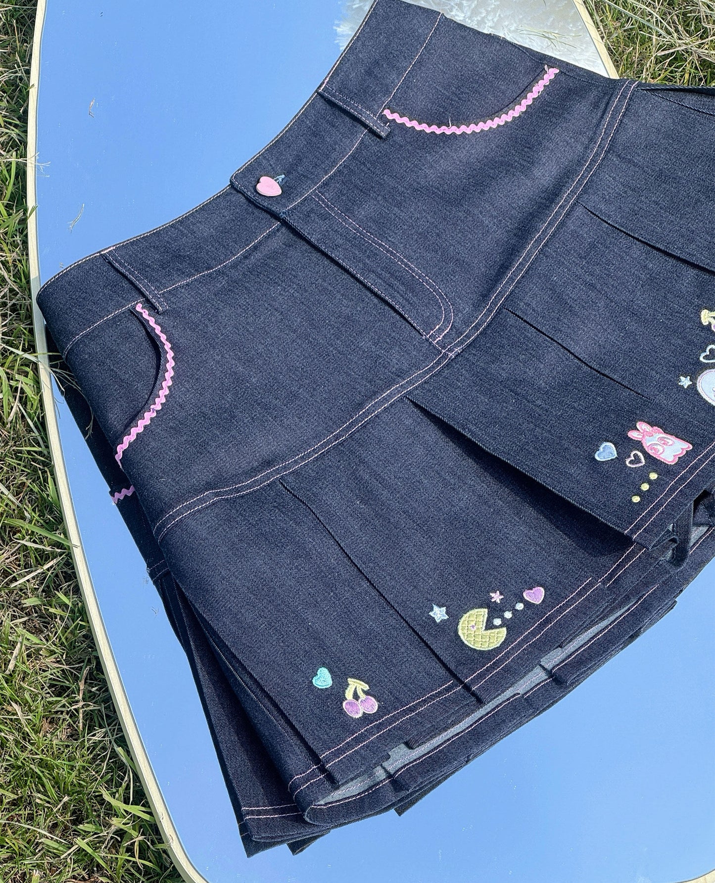 Bunny Planet - Denim Pleated A-Line Mini Skirt skirt bunnyplanet