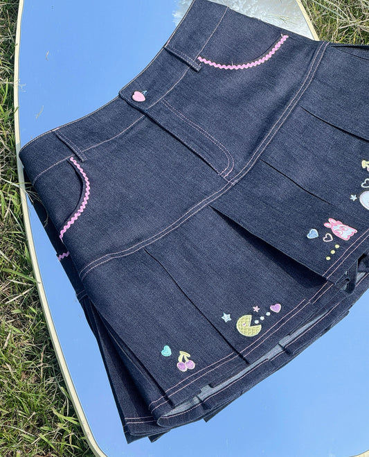 Bunny Planet - Denim Pleated A-Line Mini Skirt skirt bunnyplanet