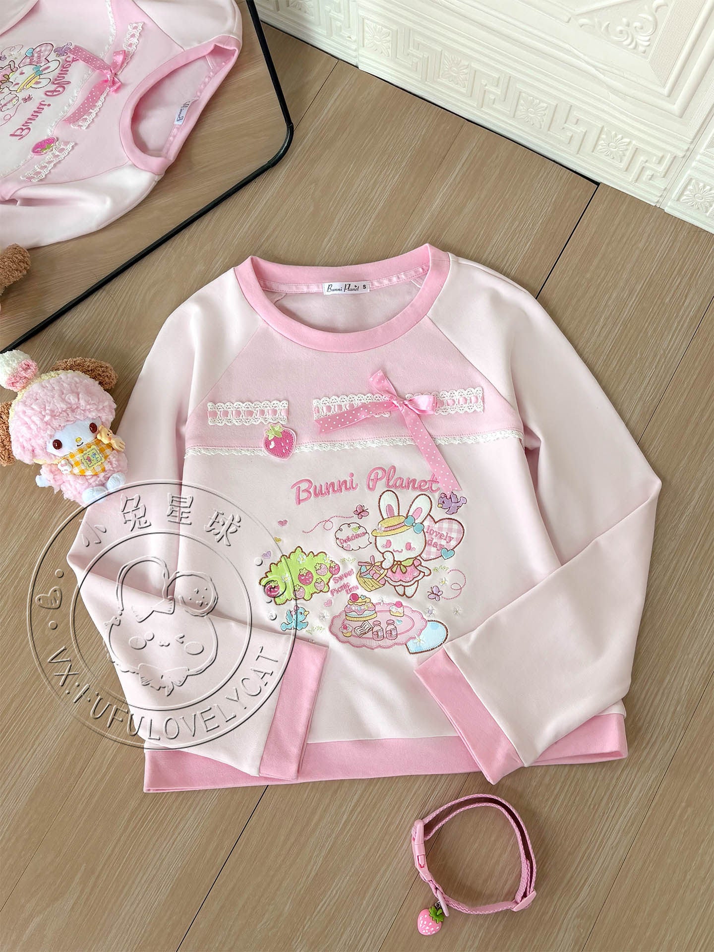Bunny Planet - Picnic Bunny Embroidered Tee shirt bunnyplanet Round Collar S