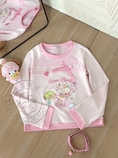 Bunny Planet - Picnic Bunny Embroidered Tee shirt bunnyplanet Round Collar S