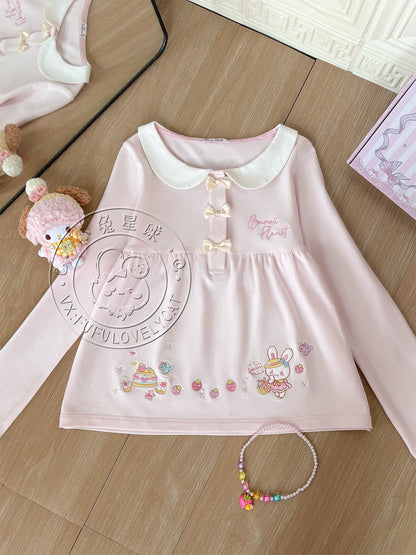 Bunny Planet - Picnic Bunny Embroidered Tee shirt bunnyplanet Doll Collar S