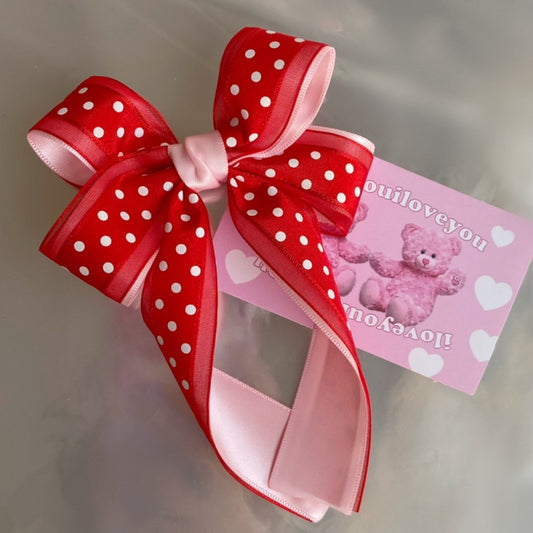 Bow Terminator Hair Clip | Polka Dot Multicolor Clips | Decora Kei Sweet Girl Hair Accessory hair clip Bow Terminator Red&Pink Hair Clip - Only 1pc
