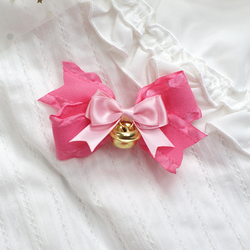 MaoJiang - Kawaii Pink Bow Hair Clip Handmade with Bell hair clip maojiang #1 - 1pc