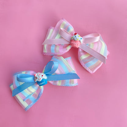 Bow Terminator Macaron Candy Hair Clip | Sweet Cake Accessory | Decora Kei Inspired hair clip Bow Terminator Blue Cake Side Clip x 1pc