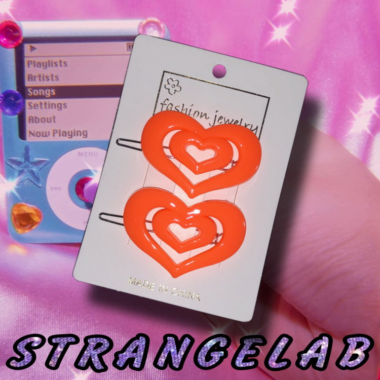 StrangeLab Decora Hair Clips | Retro Candy Color Heart Clips | Cool Girl Party Bang Clips hair clip strangelab Orange - 2pcs