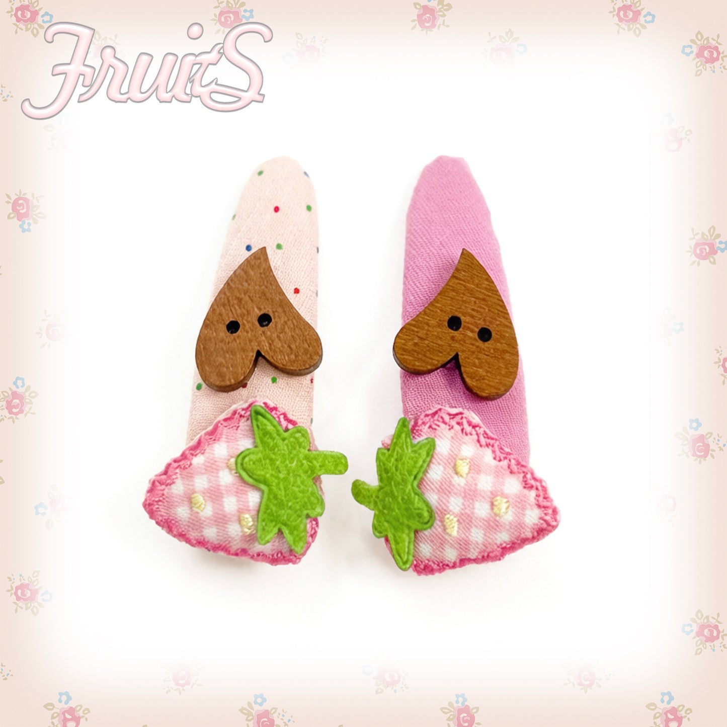 FRUITS - Strawberry Cherry Pink Hair Clip hair clip Fruits Strawberry Hair Clips - 1 pair