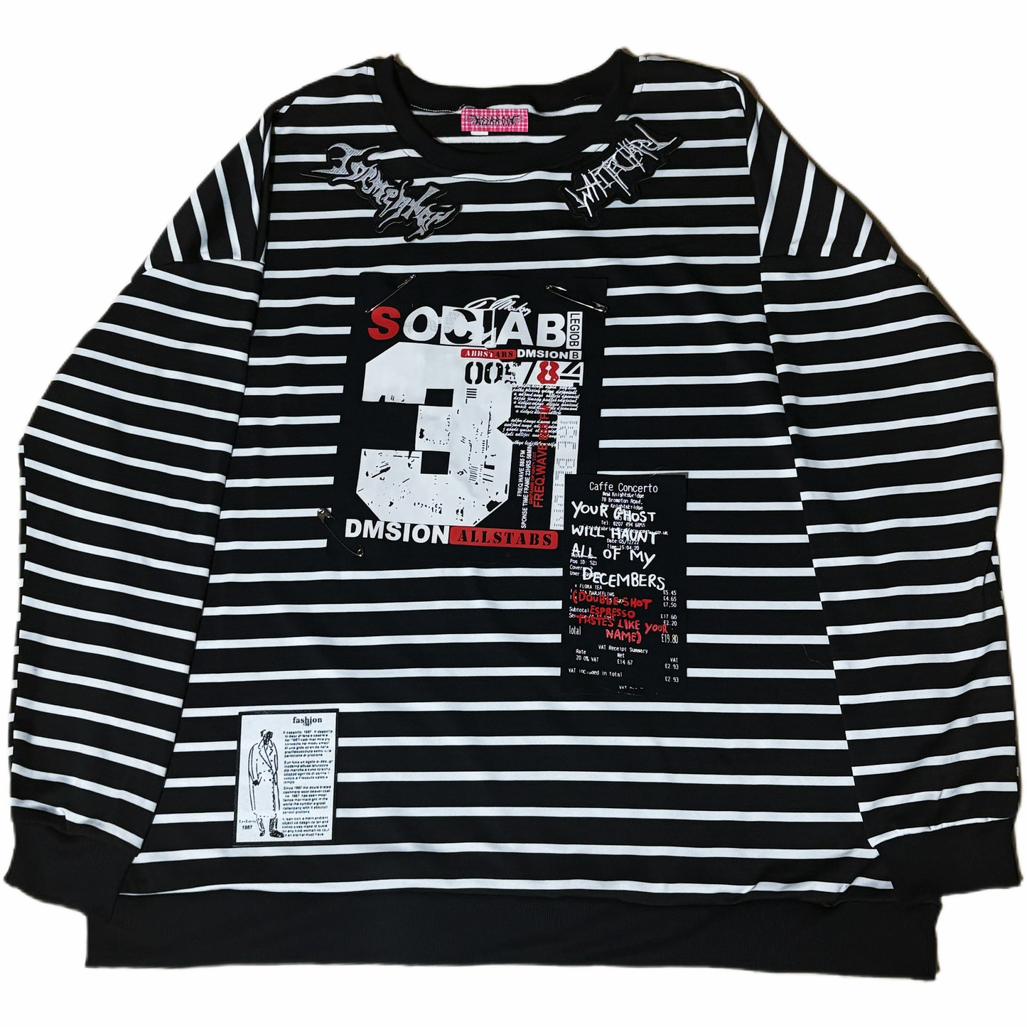 Leerroo - Y2K Punk Stripe Sweatshirt Loose Fleece-Lined Top sweatshirt Leerroo Regular version M