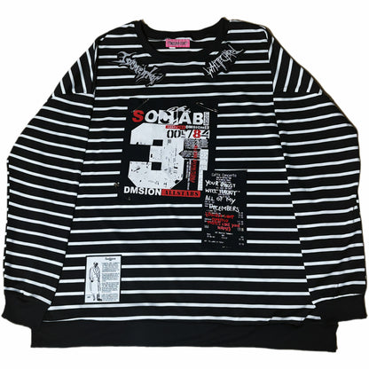 Leerroo - Y2K Punk Stripe Sweatshirt Loose Fleece-Lined Top sweatshirt Leerroo Regular version M
