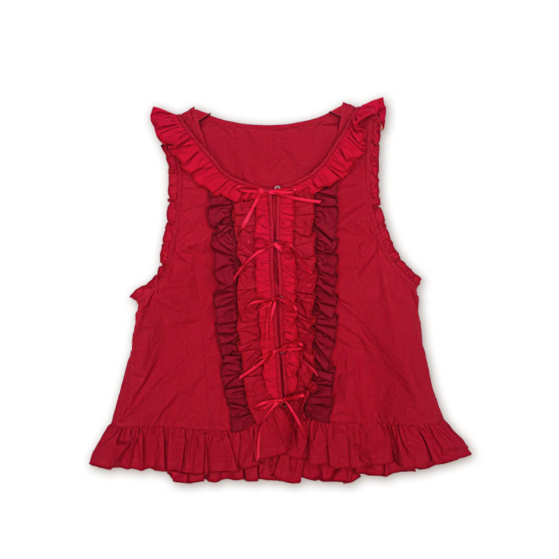 Meugler – Kawaii Ruffled Embroidered Floral Hooded Vest