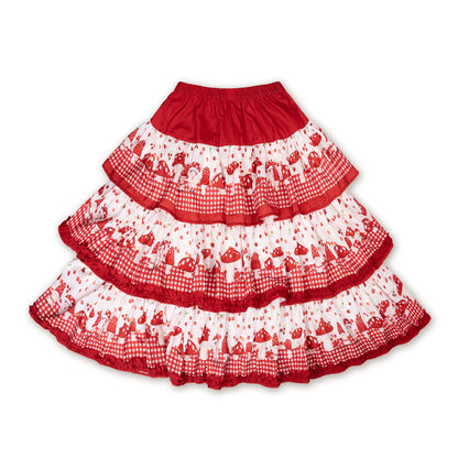 Meugler – Kawaii Mushroom Print Red Plaid Layered Cake Skirt