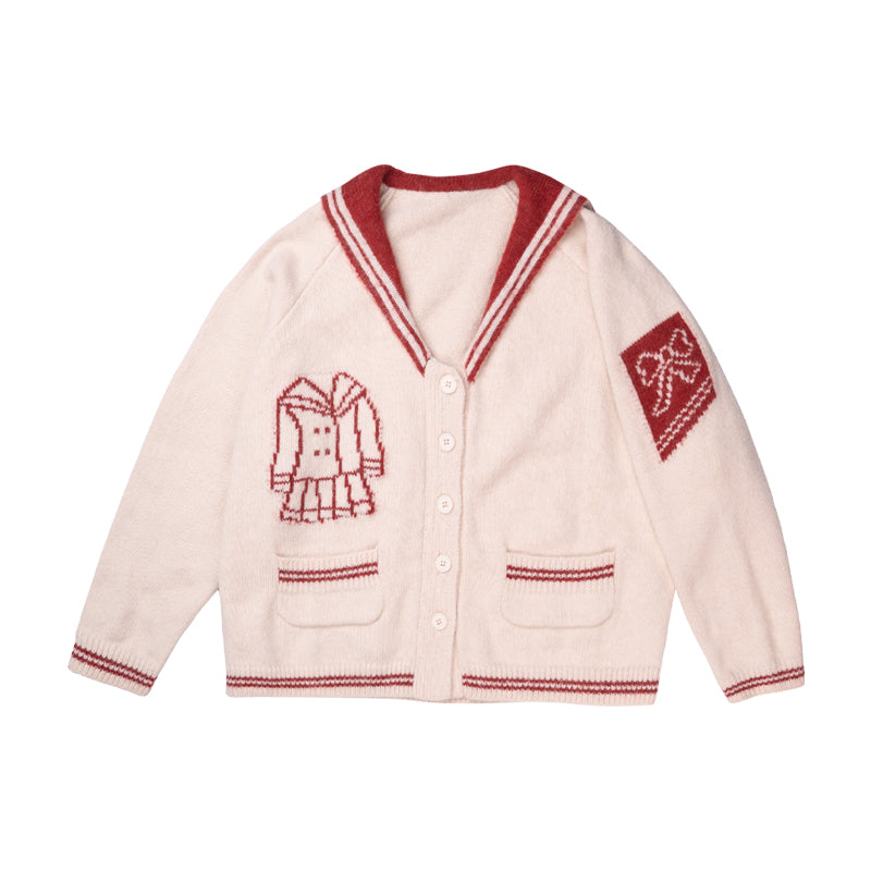 Meugler - Kawaii Knit Cardigan Sailor Collar Scissor Sweater cardigan Meugler White