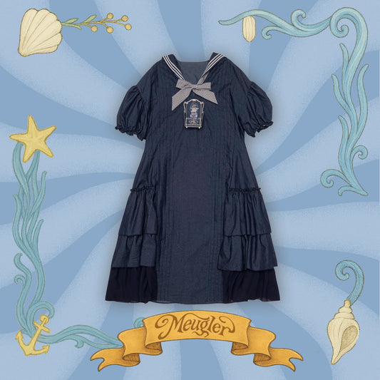 Meugler - Kawaii Dress Dark Denim Sailor Collar dress Meugler