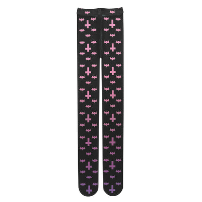 NIHON KIDS - Gothic Bat Cross Tights Black Pink tights NIHON KIDS